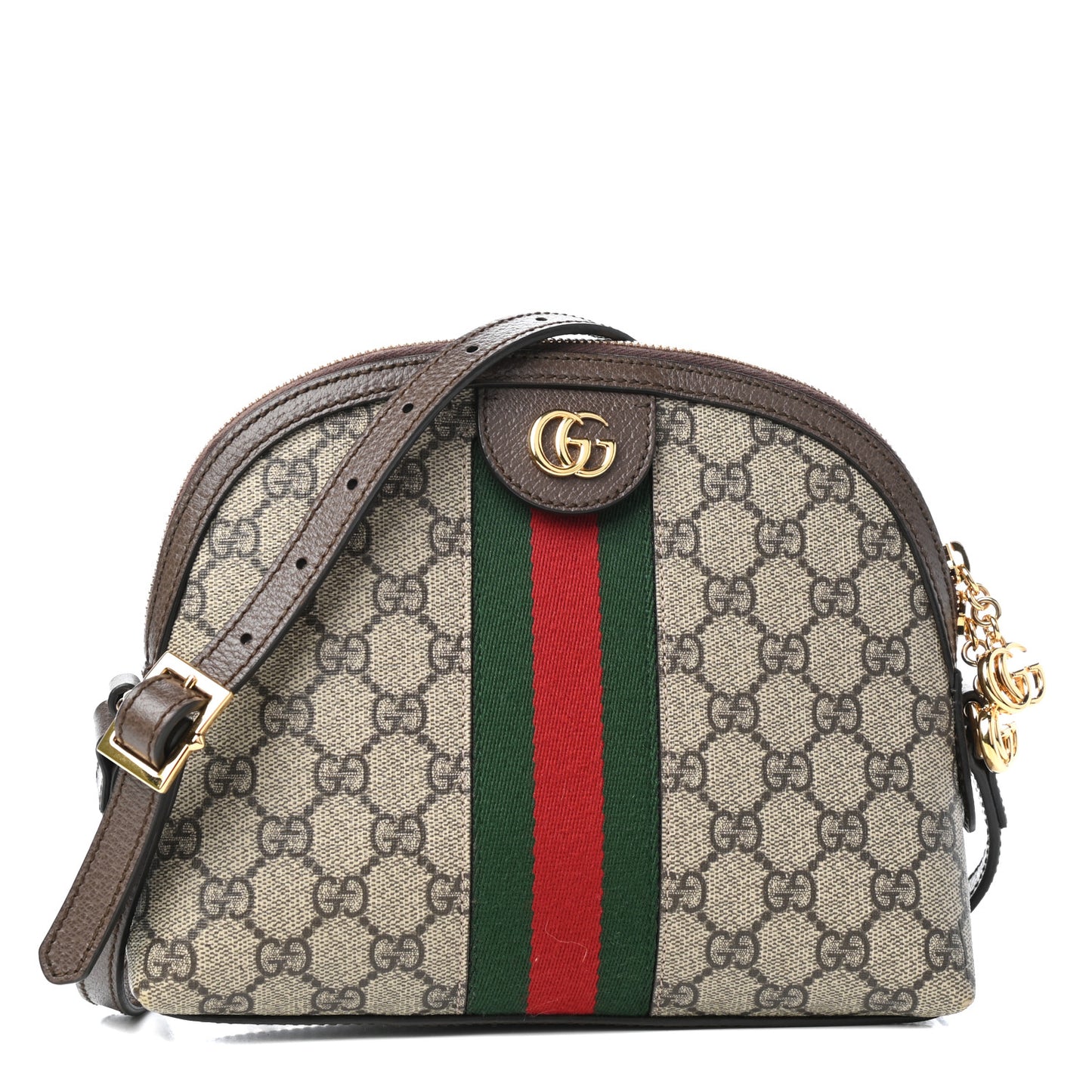 GG Supreme Monogram Textured Dollar Calfskin Web Small Ophidia Dome Shoulder Bag Beige Ebony New Acero