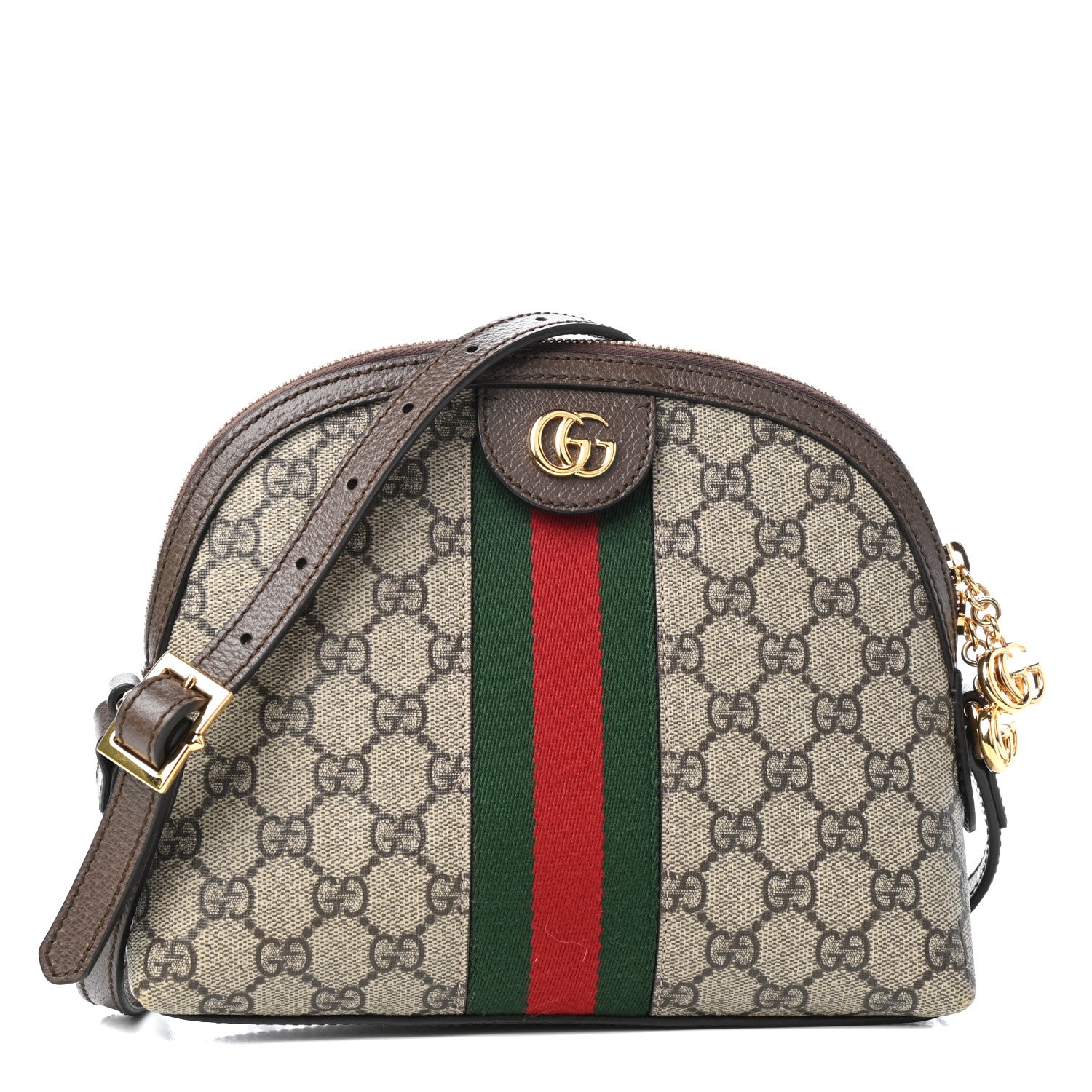 Gucci GG Supreme Monogram Textured Dollar Calfskin Web Small Ophidia Dome Shoulder Bag Beige Ebony New Acero 1 of 9