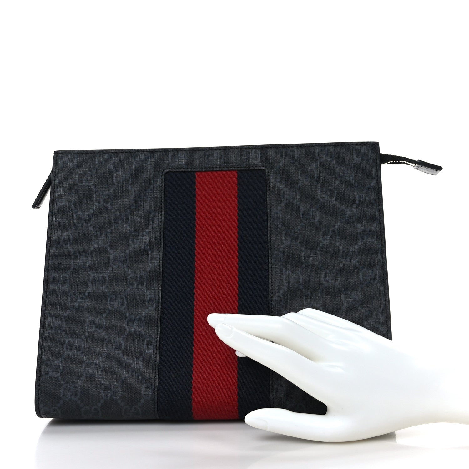 Gucci GG Supreme Monogram Selleria Calfskin Web New Web Cosmetic Case Black 2 of 9