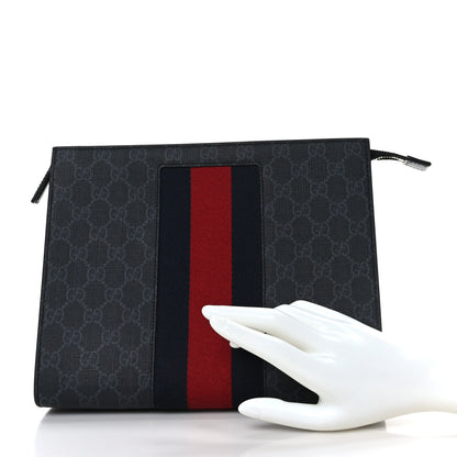 Gucci GG Supreme Monogram Selleria Calfskin Web New Web Cosmetic Case Black 2 of 9