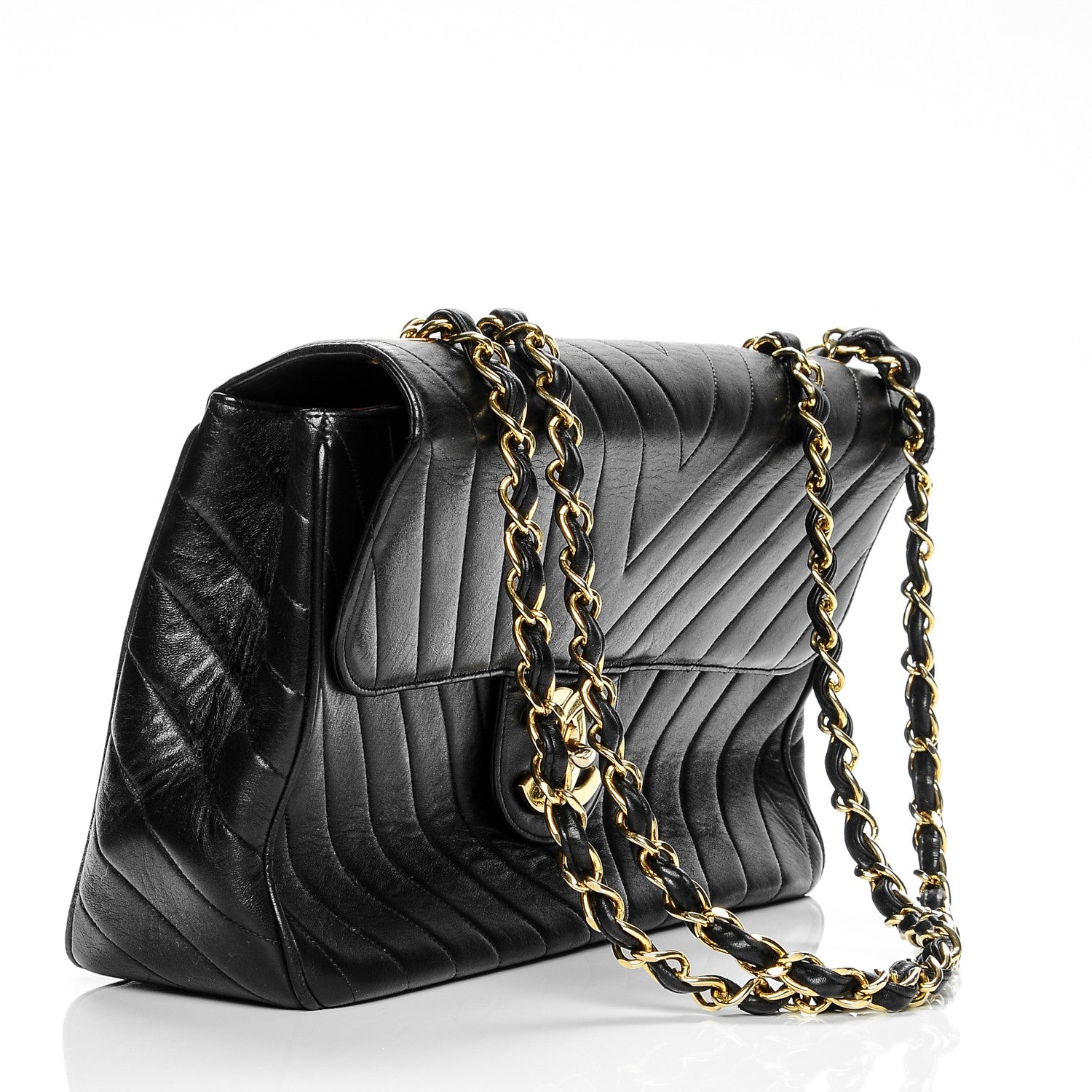 Chanel Lambskin Chevron Quilted Maxi Single Flap Black 8 of 15