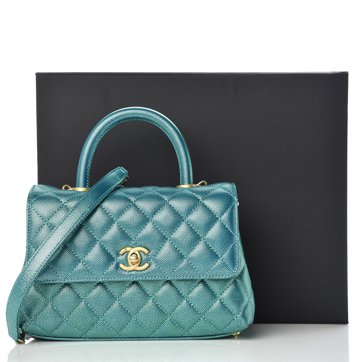Chanel Metallic Caviar Quilted Mini Coco Handle Flap Blue 10 of 10