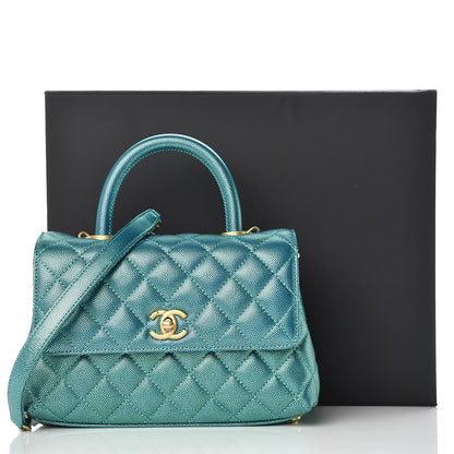 Chanel Metallic Caviar Quilted Mini Coco Handle Flap Blue 10 of 10