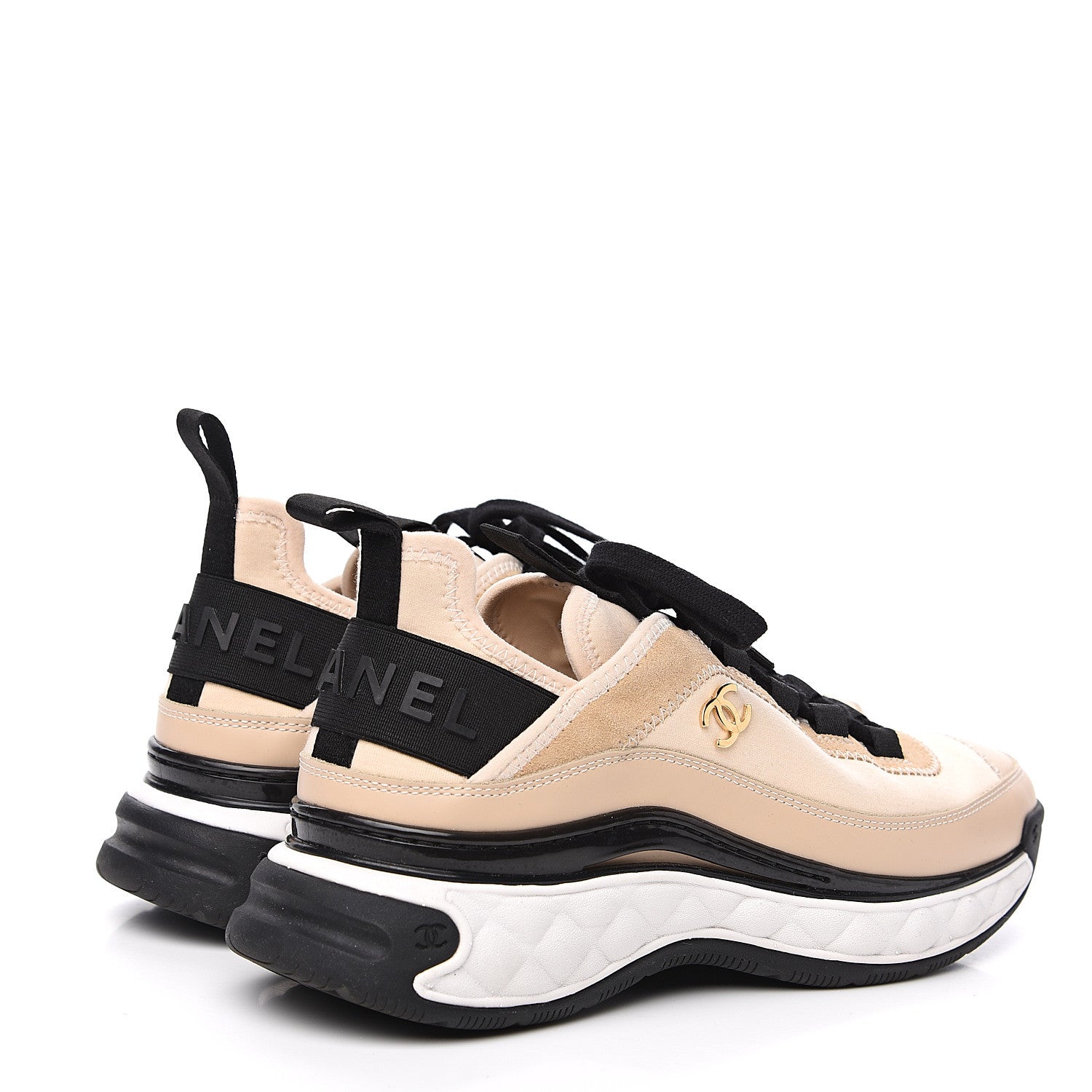 Chanel Fabric Calfskin Suede CC Sneakers 37 Beige 4 of 8