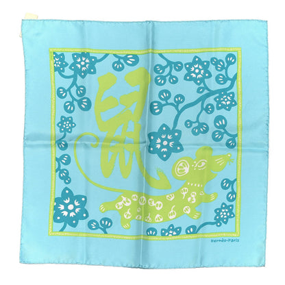 Hermes Silk L Annee du Rat Pocket Square Scarf Turquoise Vert Vif Aqua 1 of 5