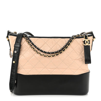 Chanel Aged Calfskin Quilted Medium Gabrielle Hobo Beige Black 2 of 13