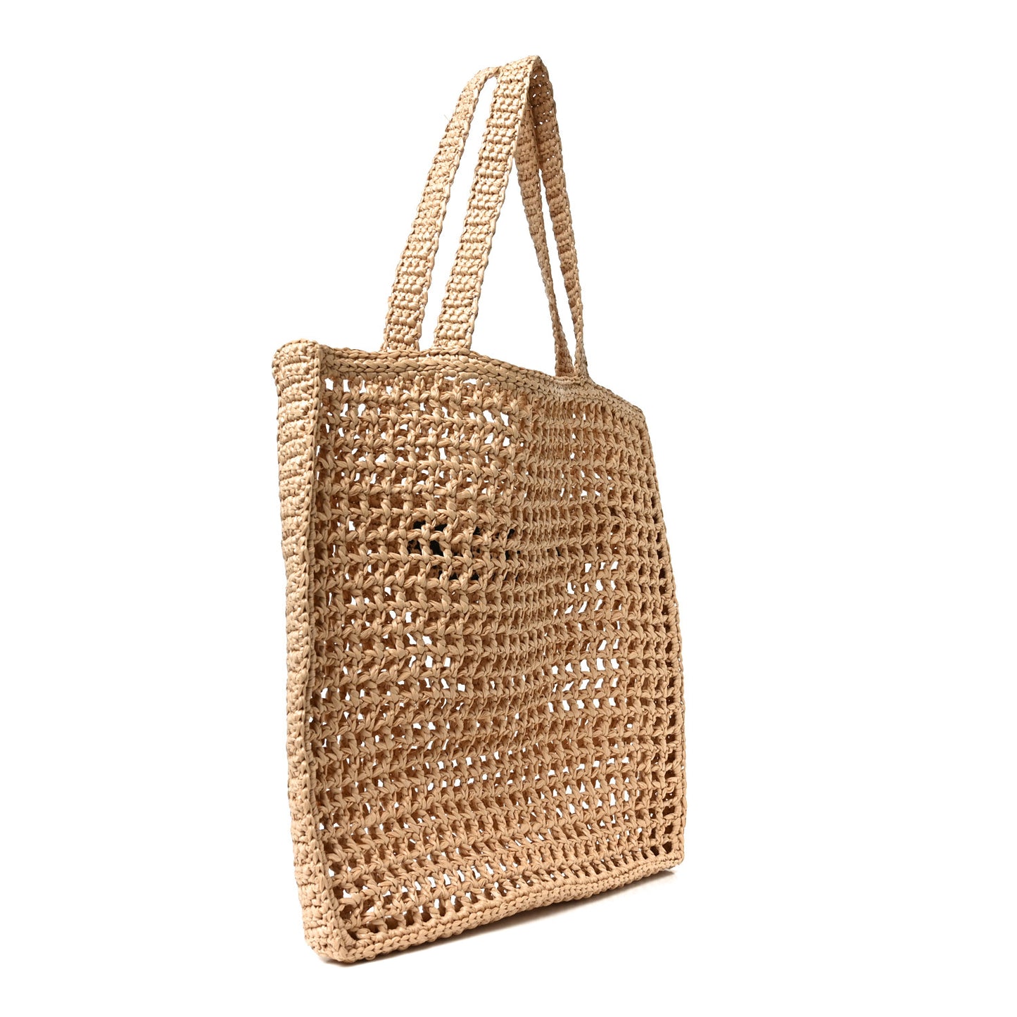 Yarn Raffia Effect Crochet Logo Embroidered Tote Bag Naturale