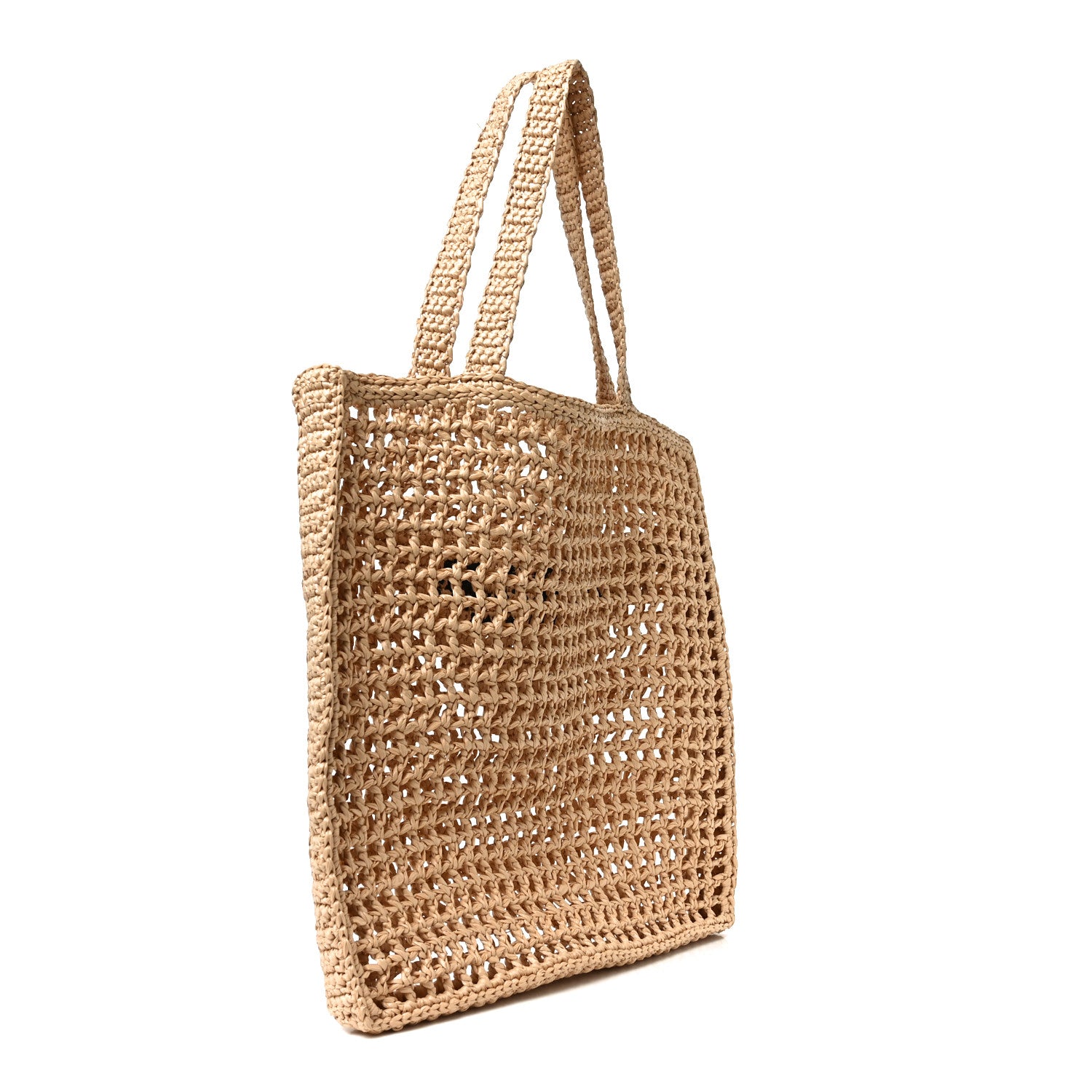 Prada Yarn Raffia Effect Crochet Logo Embroidered Tote Bag Naturale 3 of 9