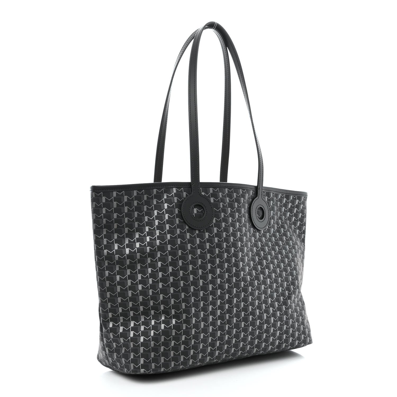 Moynat Grained Calfskin Canvas 1920 Oh! Tote Ruban MM Carbon Silver 3 of 10