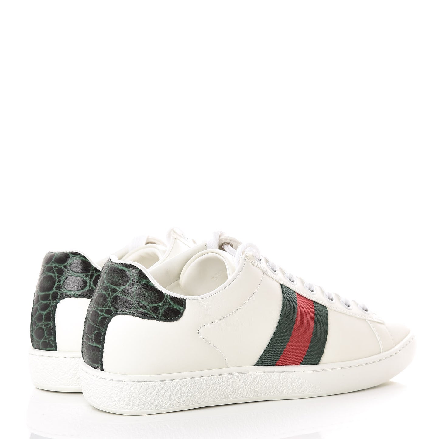 Calfskin Crocodile Web Womens Ace Sneakers 35.5 White Green
