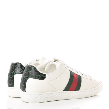 Gucci Calfskin Crocodile Web Womens Ace Sneakers 35.5 White Green 4 of 10