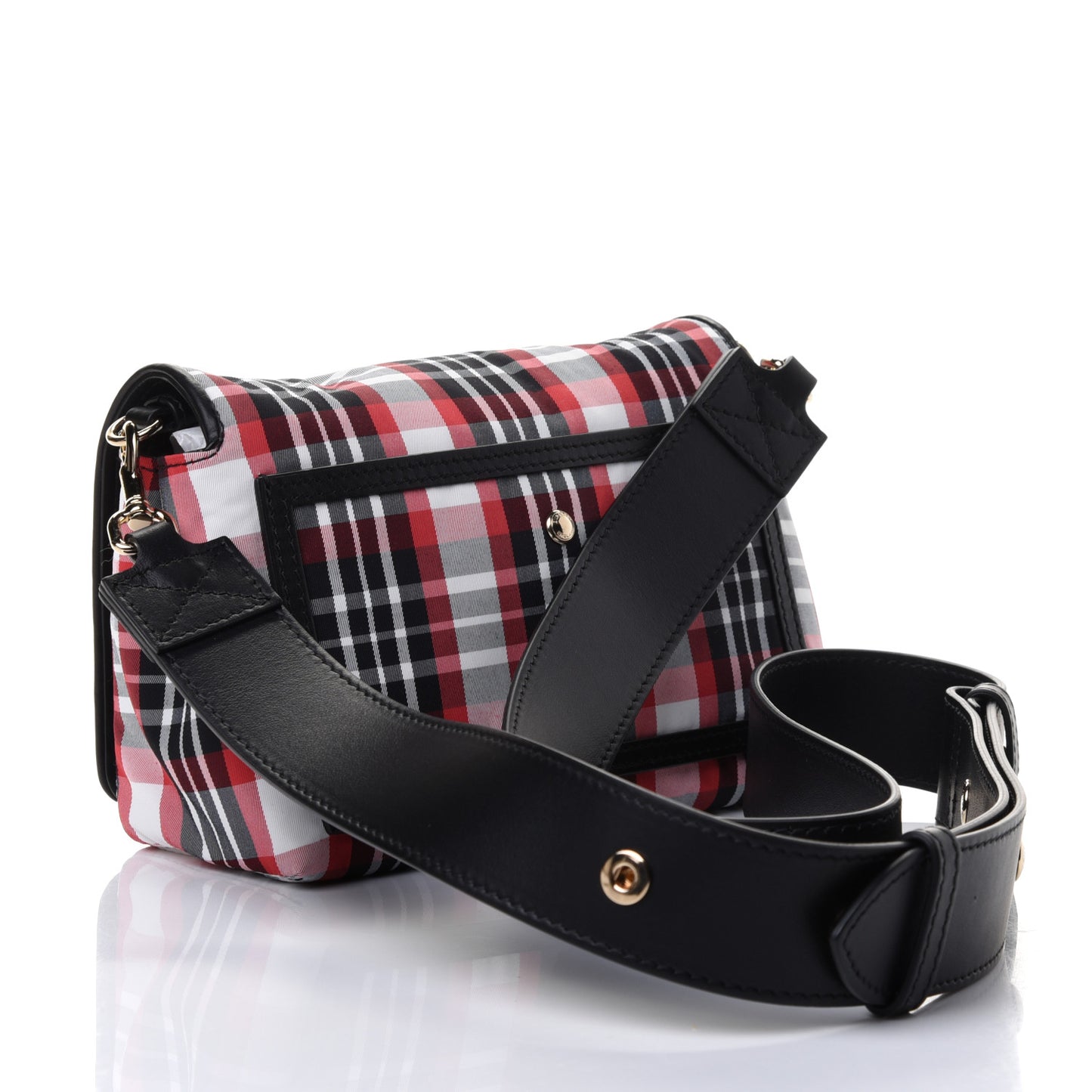 Calfskin Nylon Tartan Note Crossbody Bag Bright Red