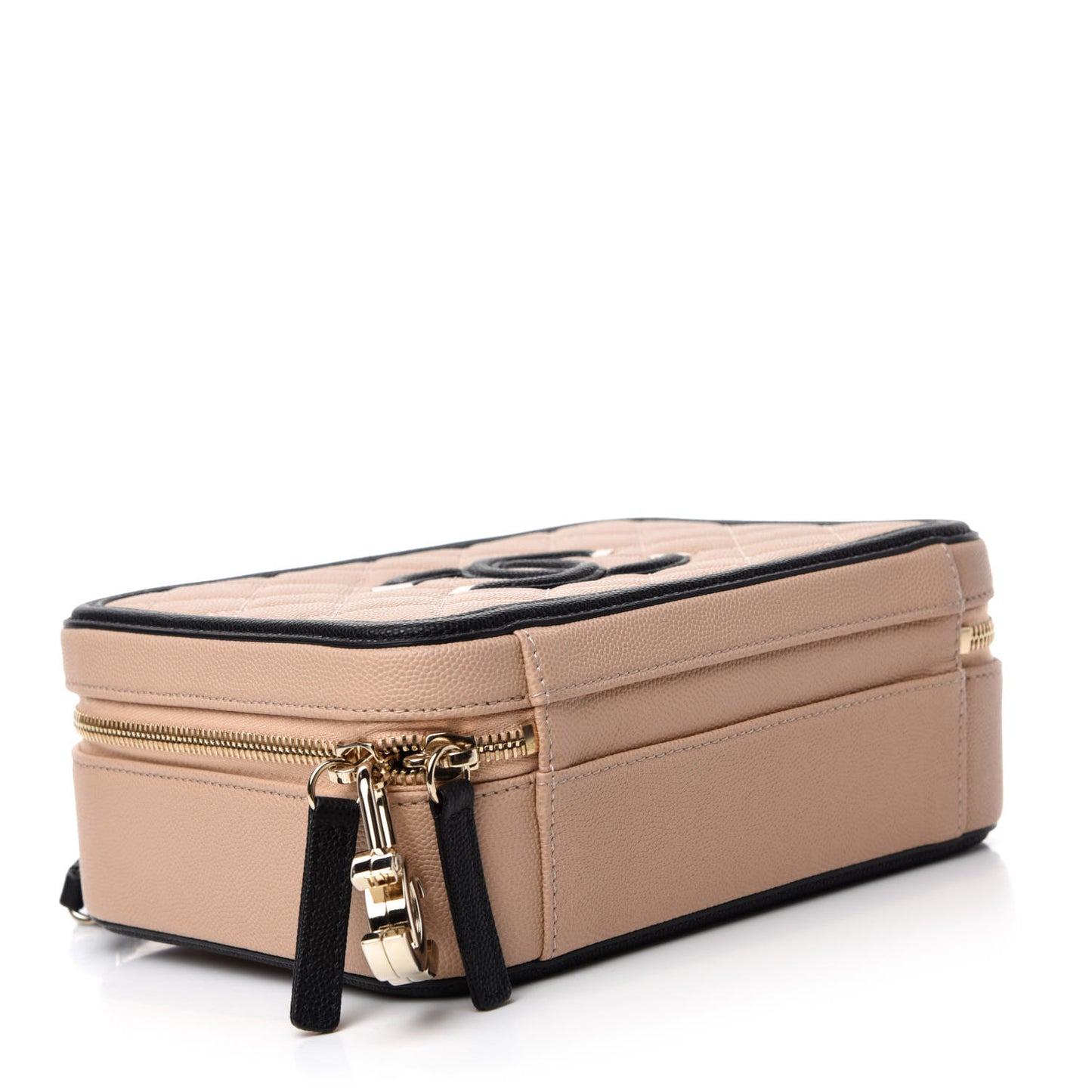 Caviar Quilted Medium CC Filigree Vanity Case Beige Black