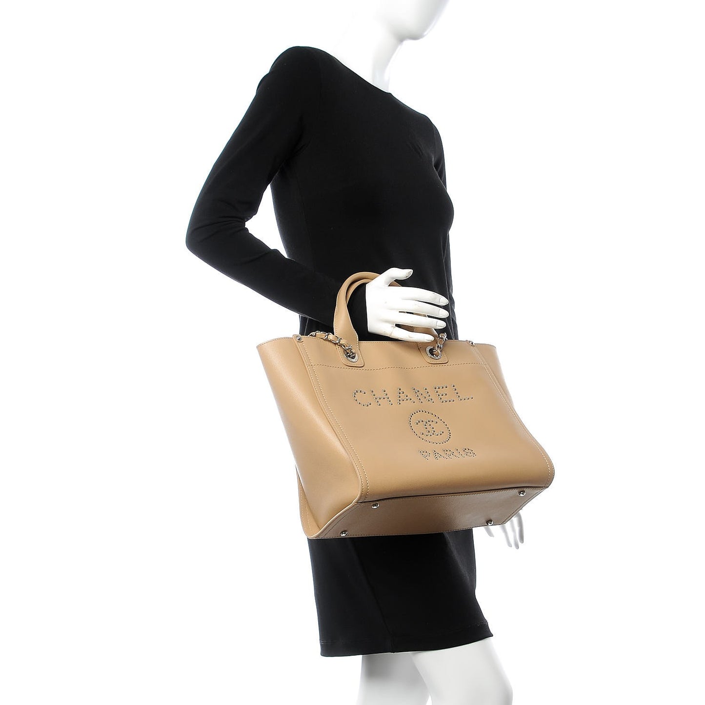 Caviar Small Studded Deauville Tote Beige