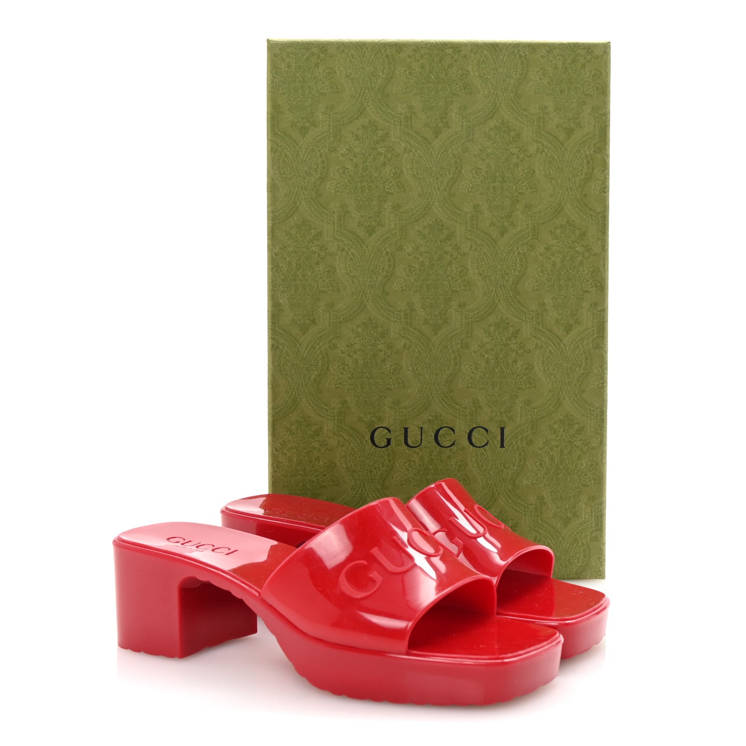 Gucci Rubber Gucci Logo Womens Platform 20/60mm Slide Sandals 35 Hibiscus Red 10 of 10