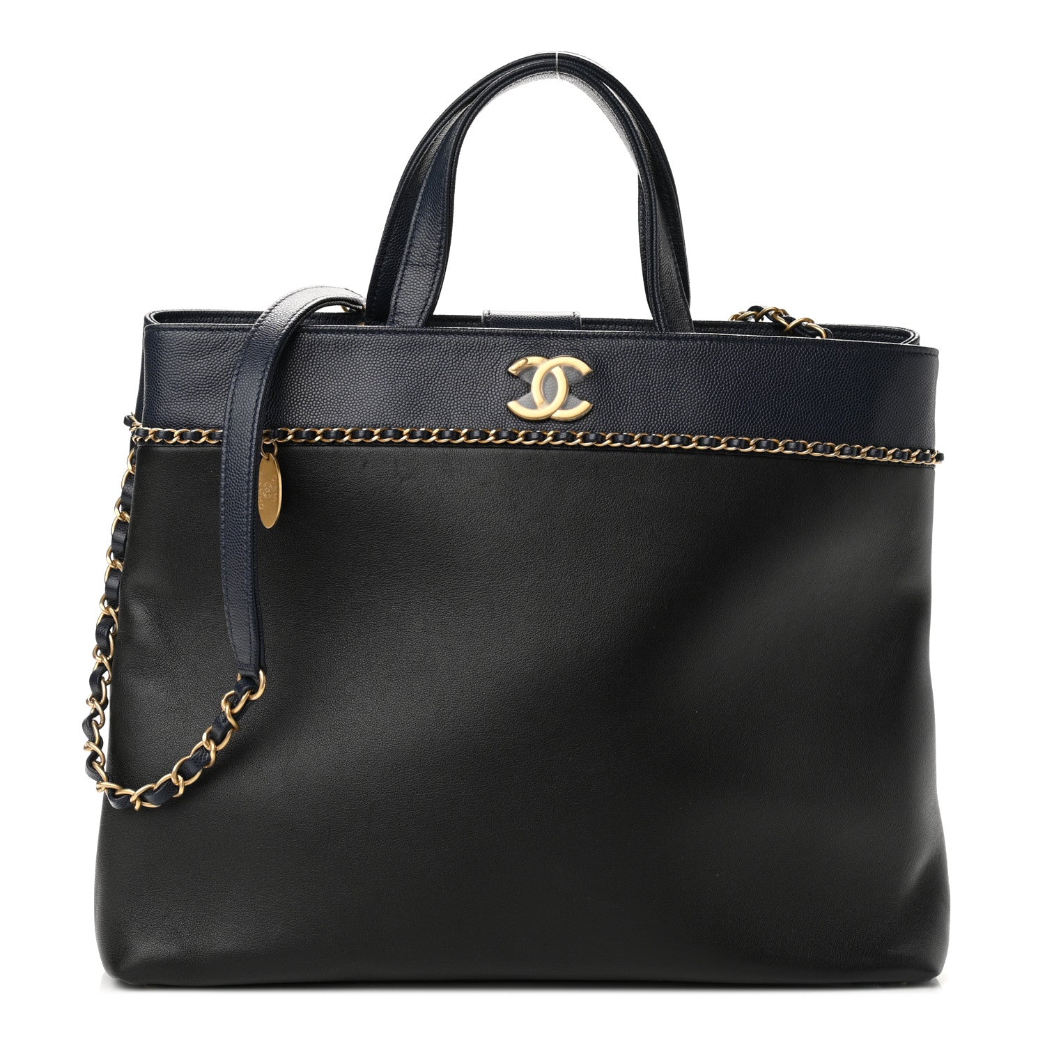 Chanel Lambskin Caviar Lovely Chains Shopping Tote Black Navy 1 of 13