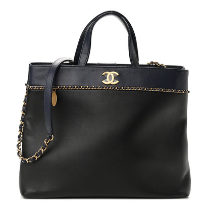 Chanel Lambskin Caviar Lovely Chains Shopping Tote Black Navy 1 of 13