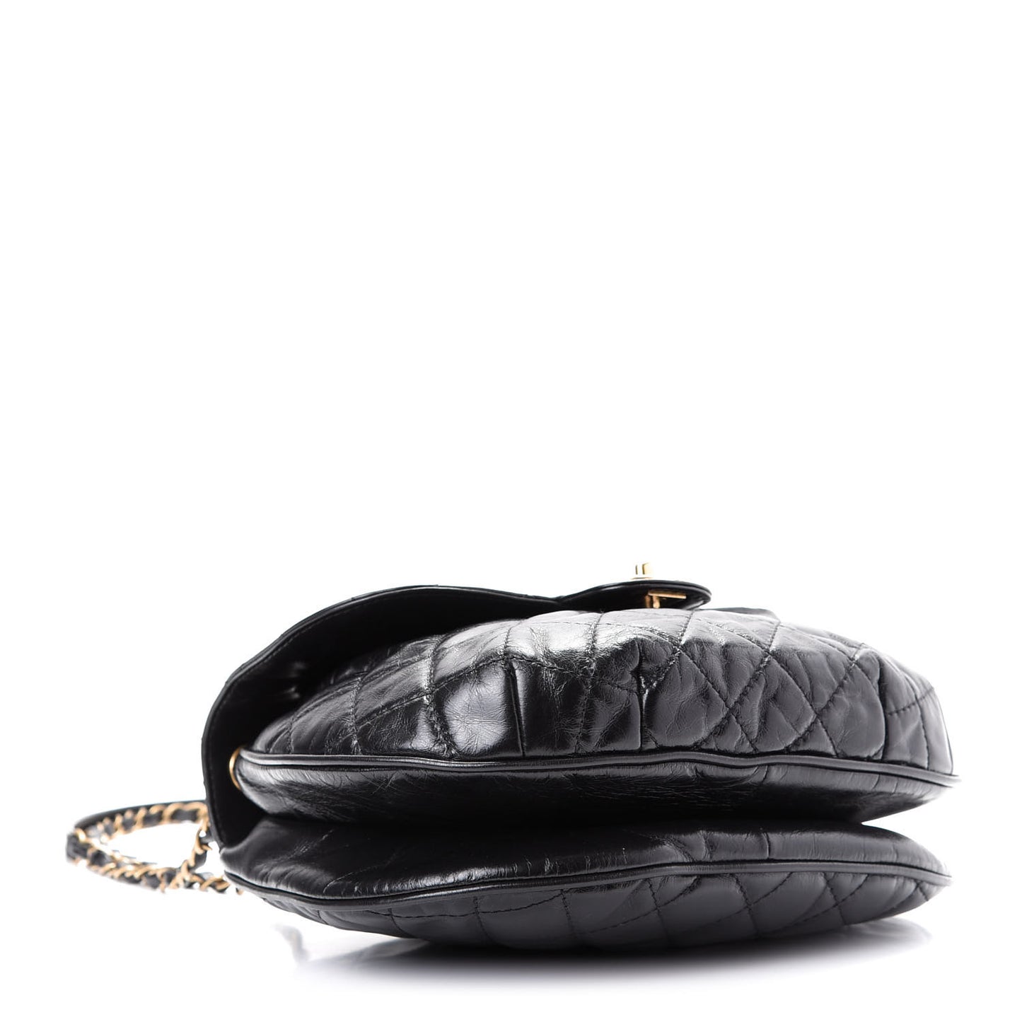 Glazed Calfskin Quilted Medium Bubble CC Flap Black