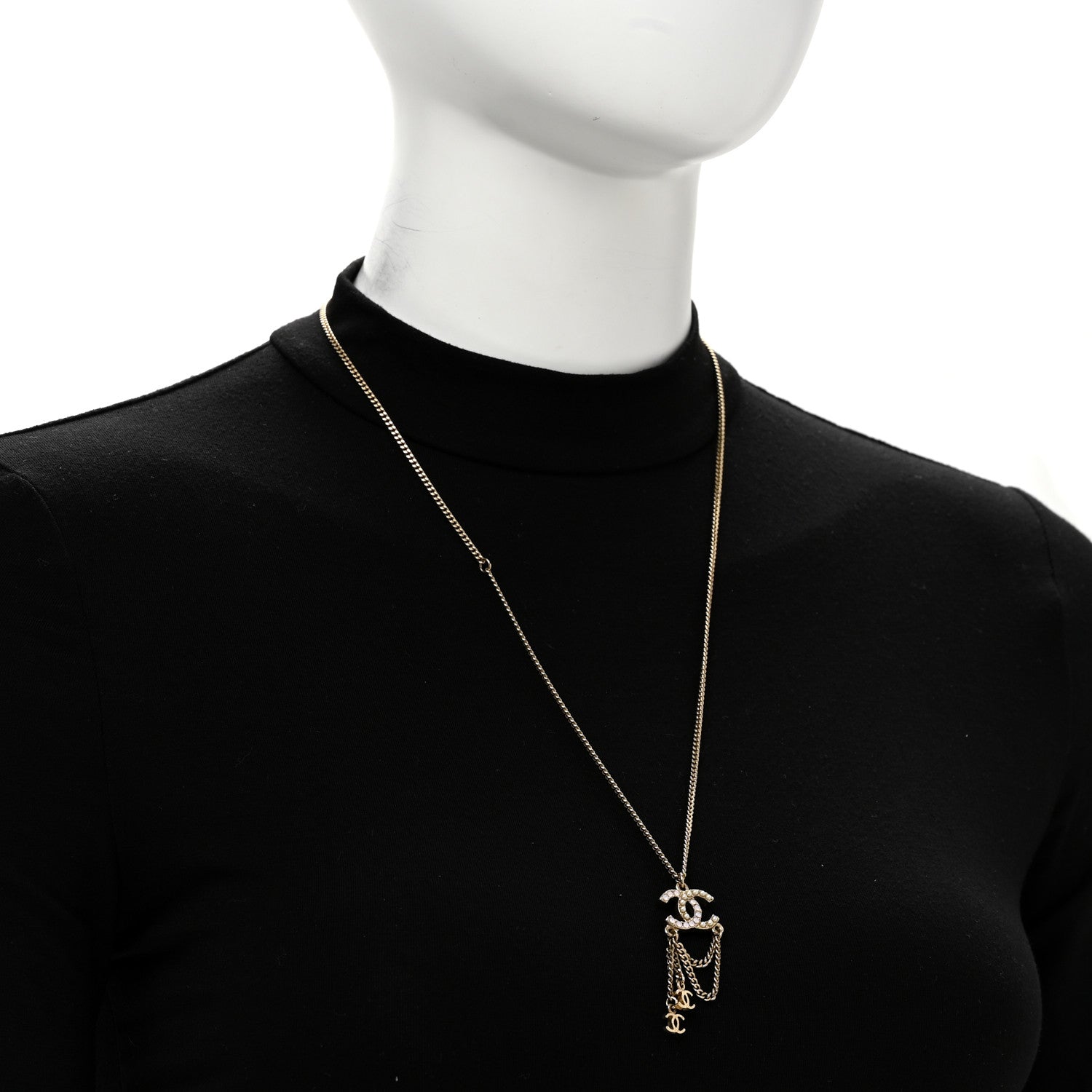 Chanel Pearl Crystal CC Chain Necklace Gold Pink 2 of 5