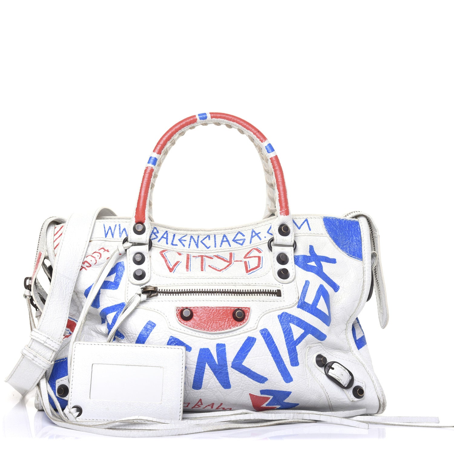 Balenciaga Agneau Graffiti All Over Classic Hardware S City White Bleu Rouge 1 of 21