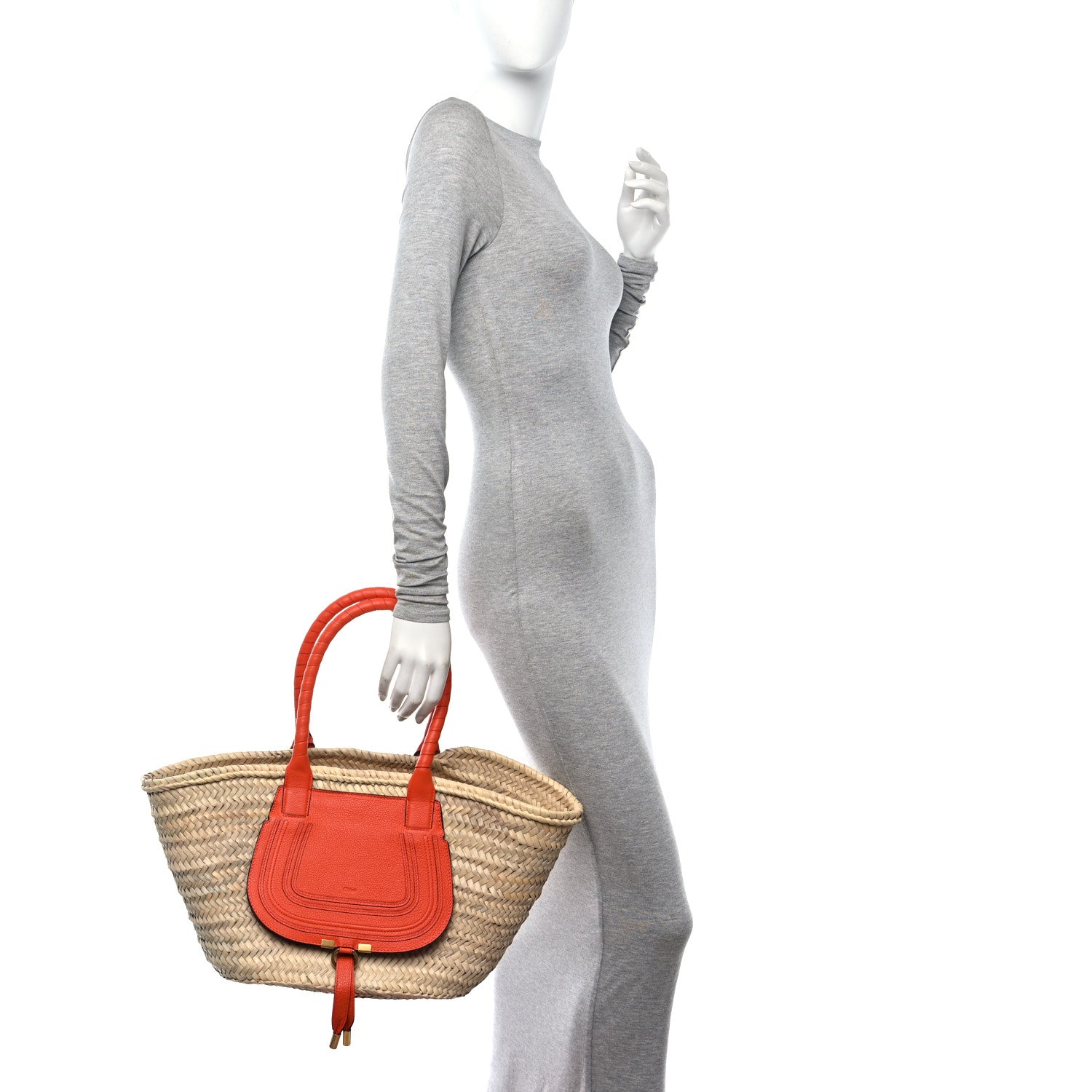 Chloe Raffia Small Grain Calfskin Medium Marcie Basket Orange 2 of 9