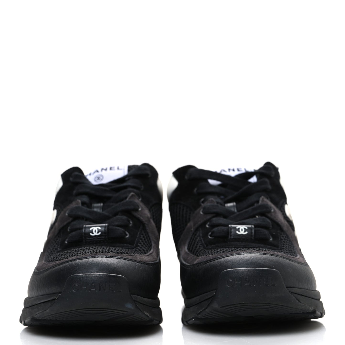 Mesh Suede Grained Calfskin Womens CC Sneakers 37.5 Black White