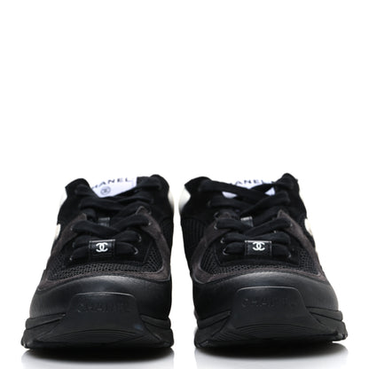 Chanel Mesh Suede Grained Calfskin Womens CC Sneakers 37.5 Black White 3 of 10