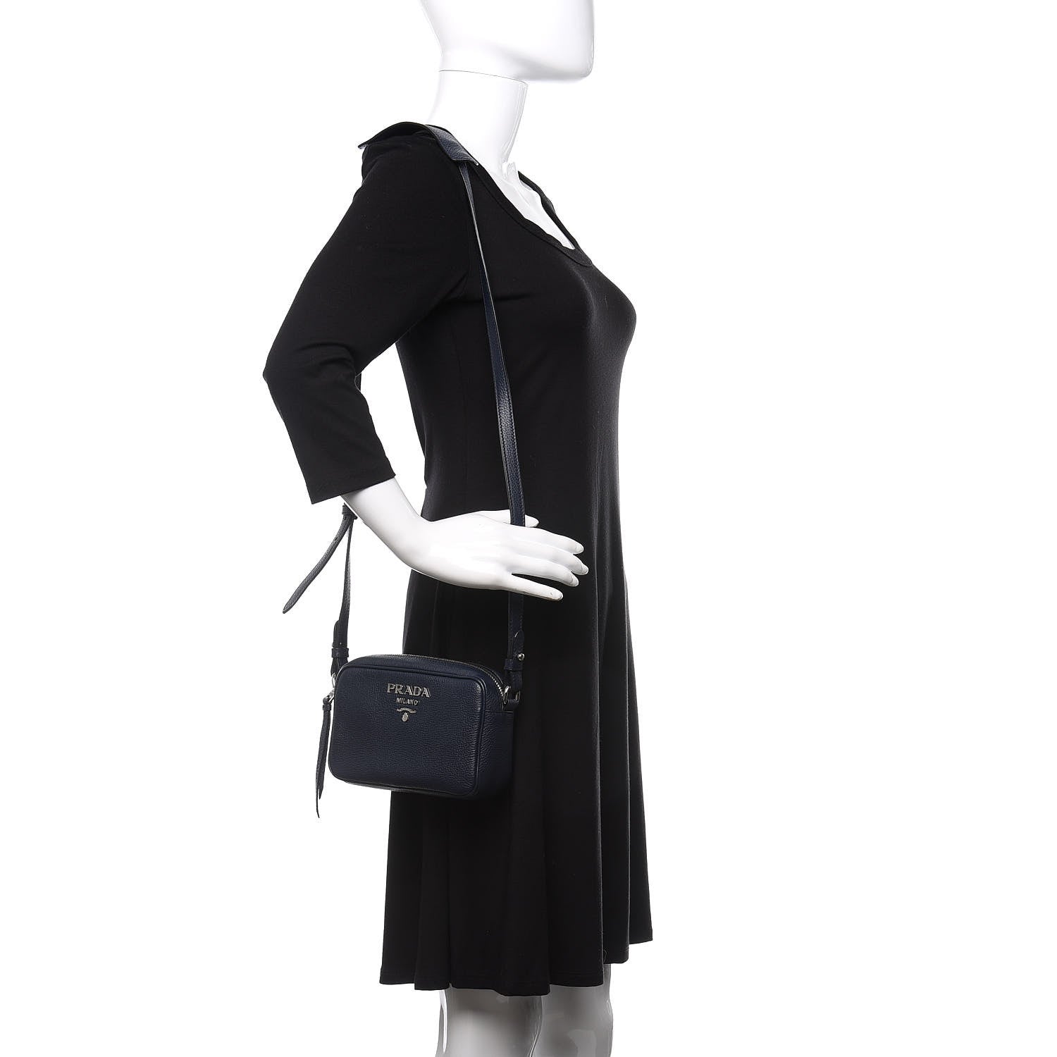 Prada Vitello Daino Mini Camera Crossbody Bag Blue 2 of 9