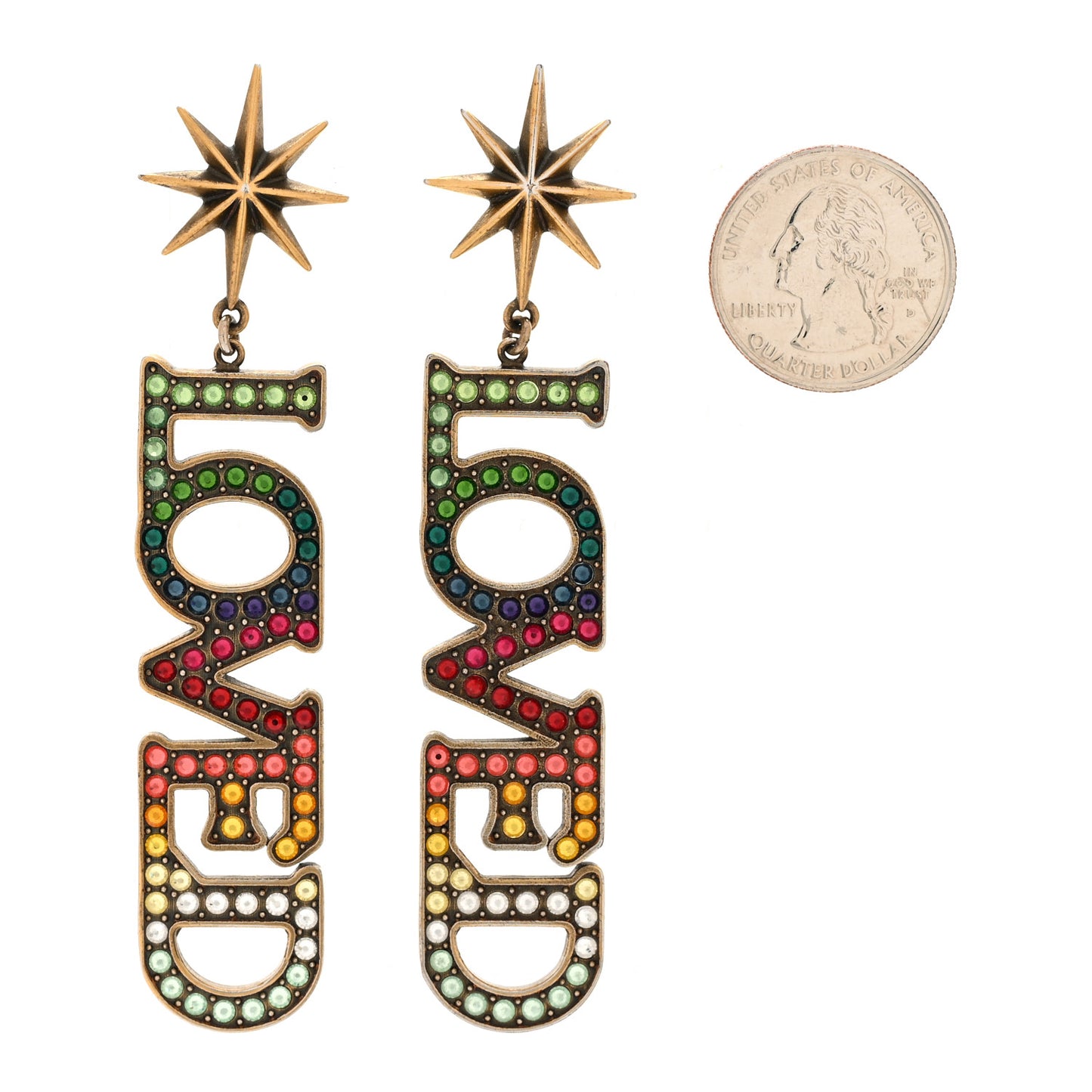 Gold Crystal Loved Single Earrings Multi