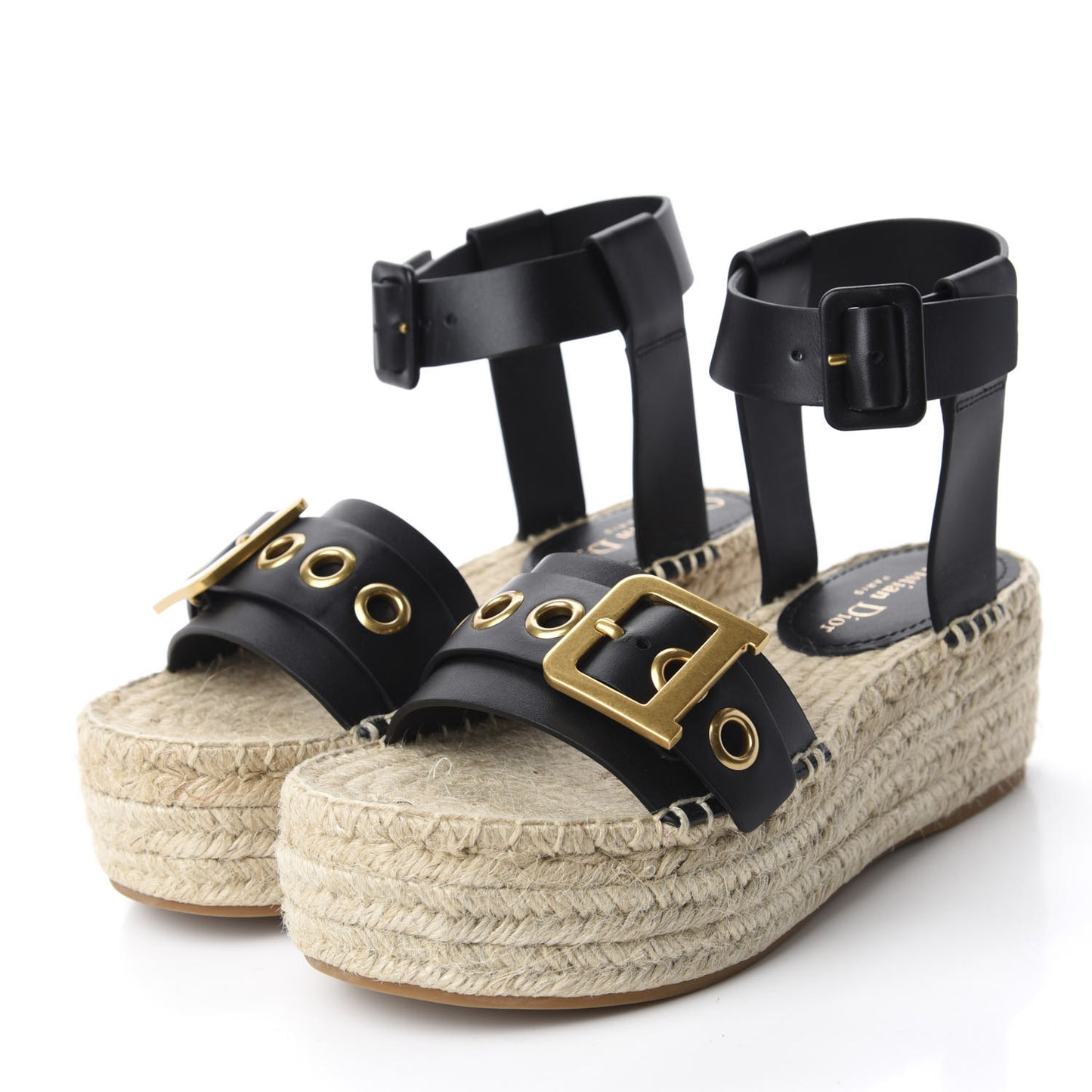 Calfskin D-Dior Espadrille Platform Sandals 37 Black