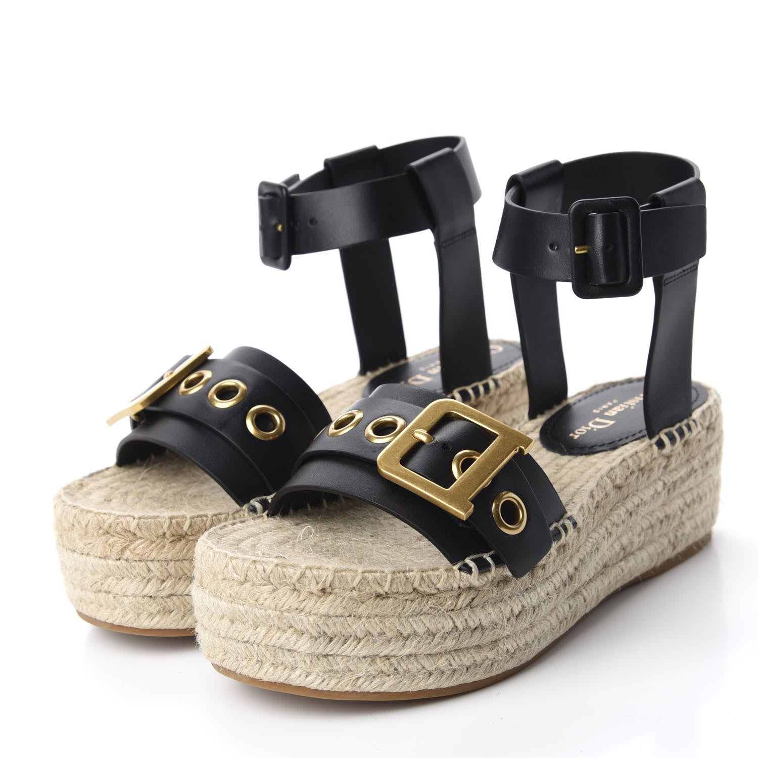 Christian Dior Calfskin D-Dior Espadrille Platform Sandals 37 Black 3 of 10