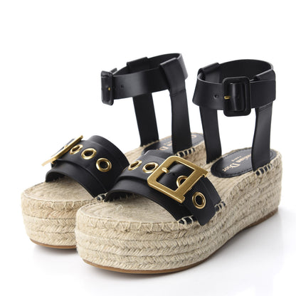 Christian Dior Calfskin D-Dior Espadrille Platform Sandals 37 Black 3 of 10