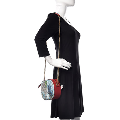 Gucci GG Supreme Monogram Blooms Mini Chain Shoulder Bag Beige Blue Navy Hibiscus Red 2 of 8