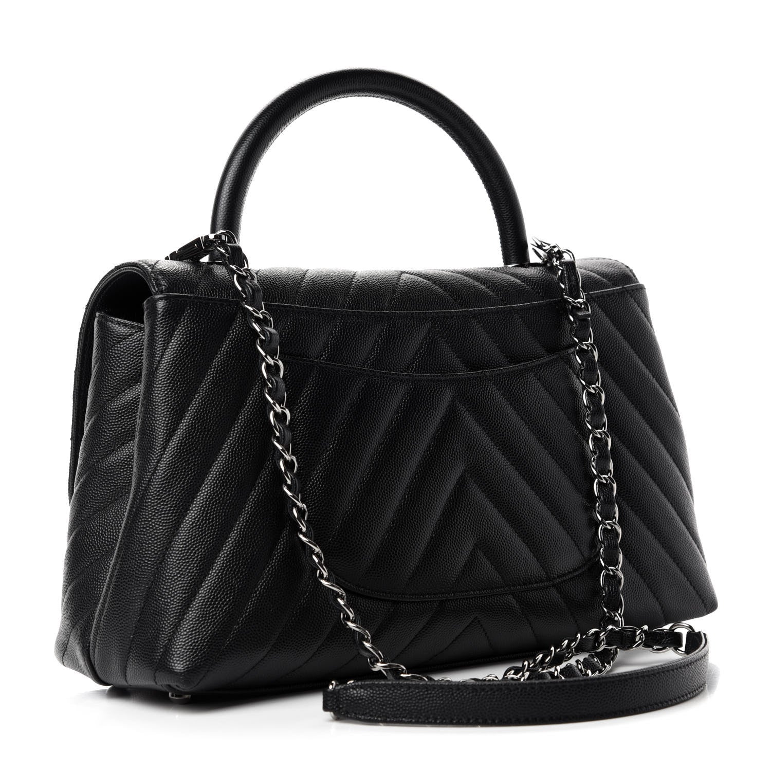 Chanel Caviar Chevron Quilted Small Coco Handle Flap Black 3 of 11