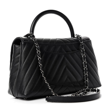 Chanel Caviar Chevron Quilted Small Coco Handle Flap Black 3 of 11