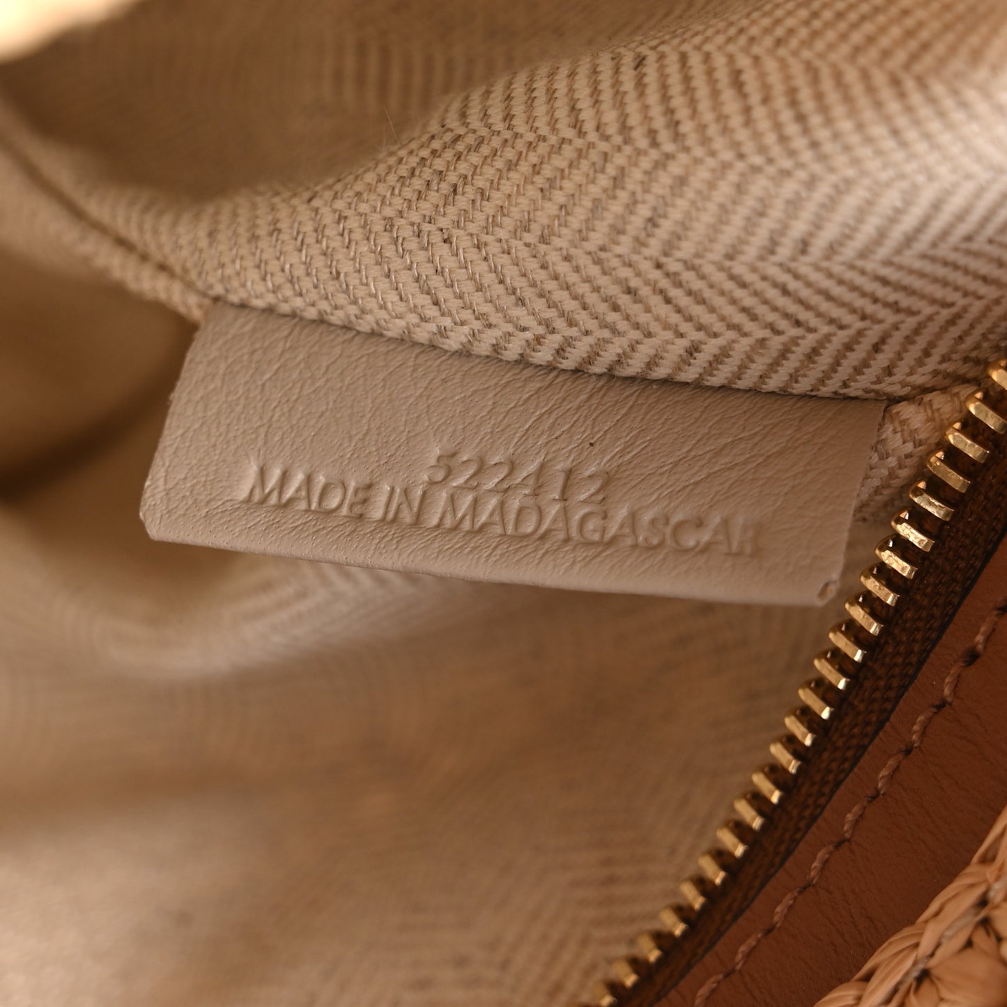 Calfskin Raffia Slit Pochette Bag Natural Tan