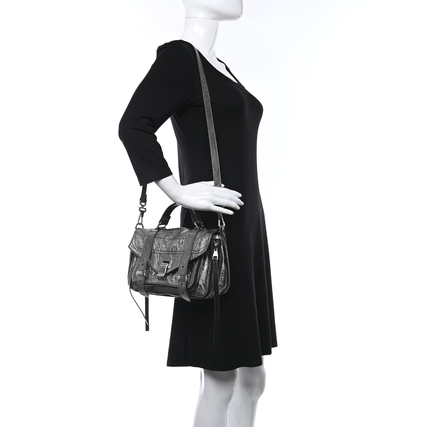 Metallic Lambskin PS1 Tiny Satchel Silver