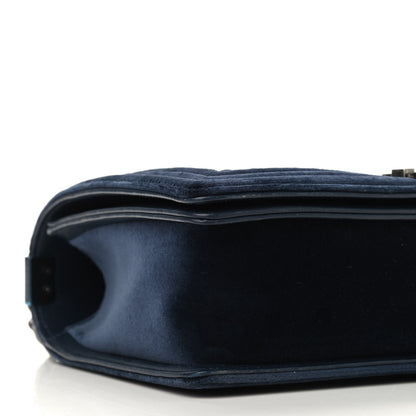 Chanel Velvet Tweed Quilted New Medium Boy Flap Dark Navy Blue 8 of 9