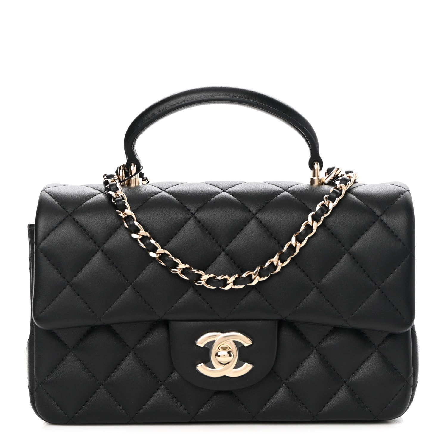 Chanel Lambskin Quilted Mini Top Handle Rectangular Flap Black 1 of 9