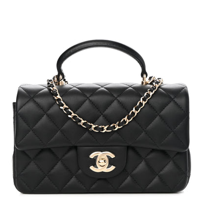 Chanel Lambskin Quilted Mini Top Handle Rectangular Flap Black 1 of 9