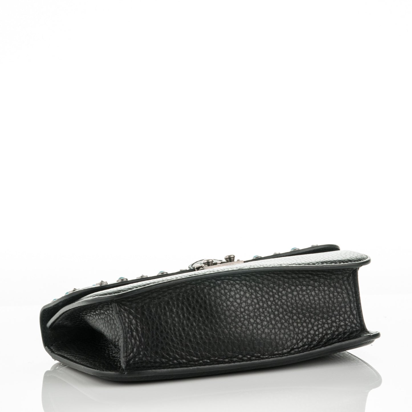 Pebbled Calfskin Star Studded Medium Lock Flap Black