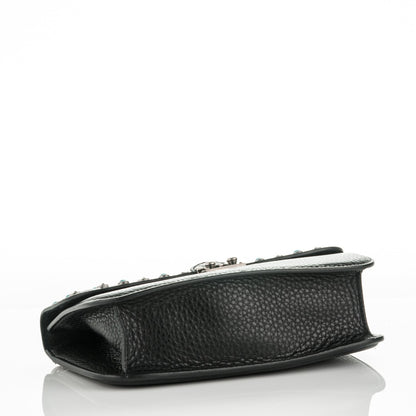 Valentino Garavani Pebbled Calfskin Star Studded Medium Lock Flap Black 4 of 6