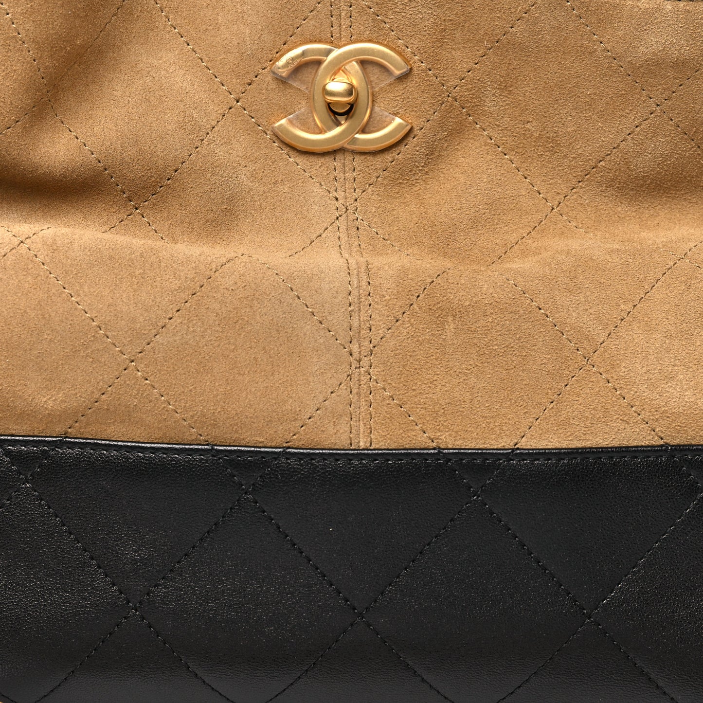 Suede Calfskin Shiny Lambskin Quilted Small Coco Base Shopping Bag Beige Black