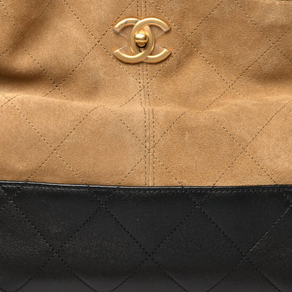 Chanel Suede Calfskin Shiny Lambskin Quilted Small Coco Base Shopping Bag Beige Black 8 of 10