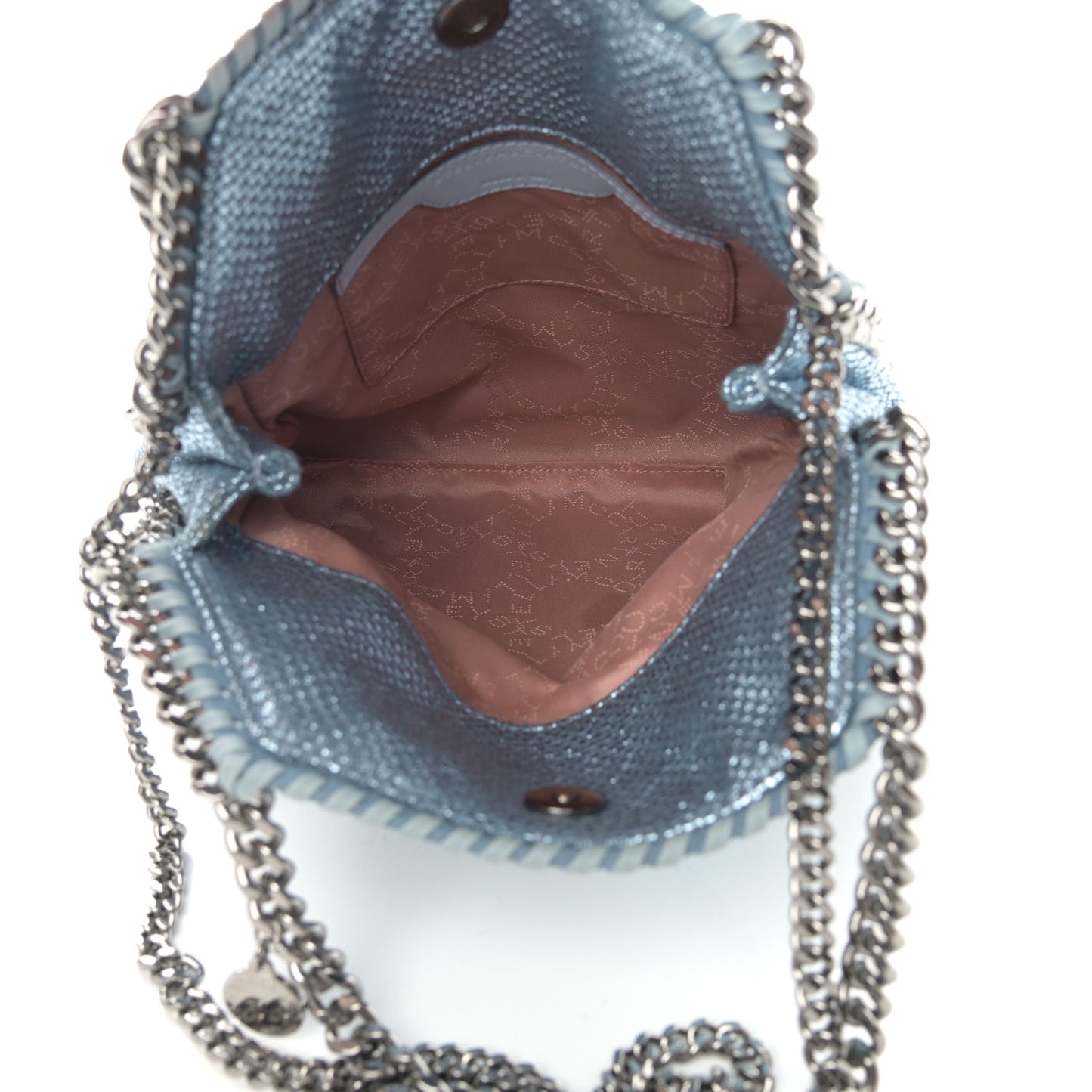 Metallic Woven Boucle Fold Over Falabella Tote Light Blue