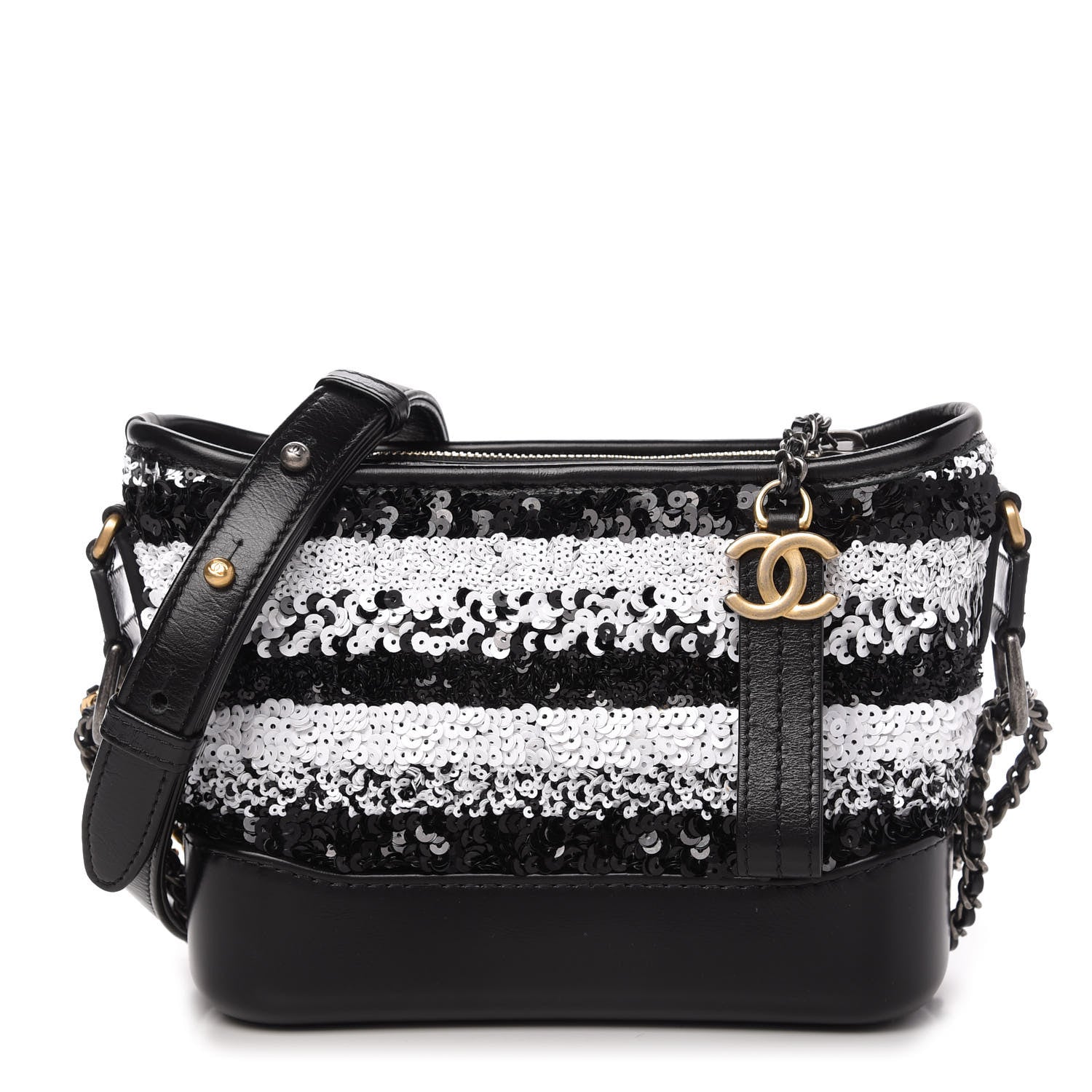Chanel Sequin Calfskin Small Gabrielle Hobo Black White 1 of 9