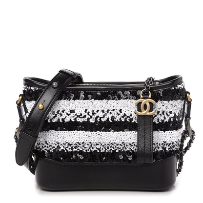 Chanel Sequin Calfskin Small Gabrielle Hobo Black White 1 of 9