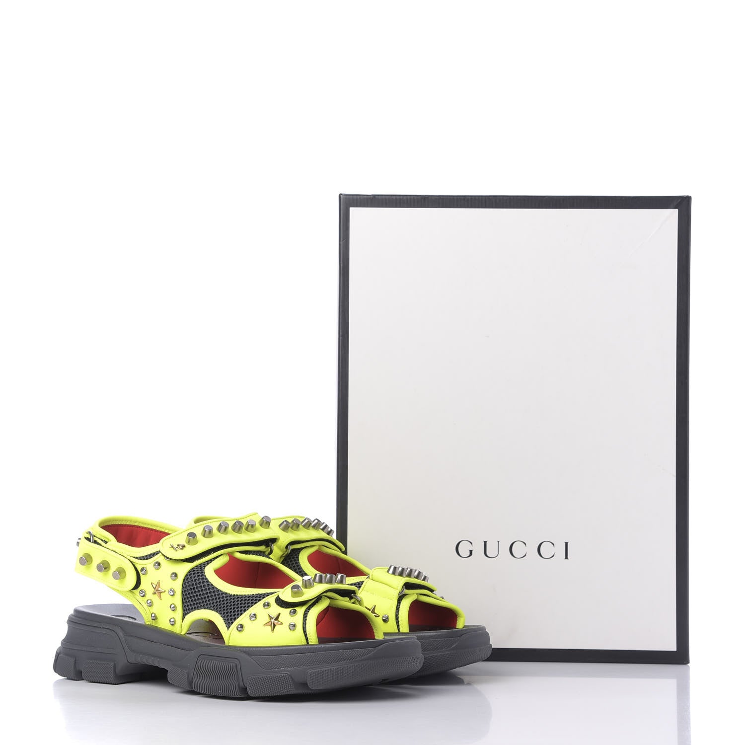 Gucci Technical Canvas Calfskin Studded Mens Aguru Sandals 12 Neon Yellow 9 of 9