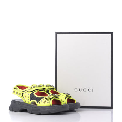 Gucci Technical Canvas Calfskin Studded Mens Aguru Sandals 12 Neon Yellow 9 of 9