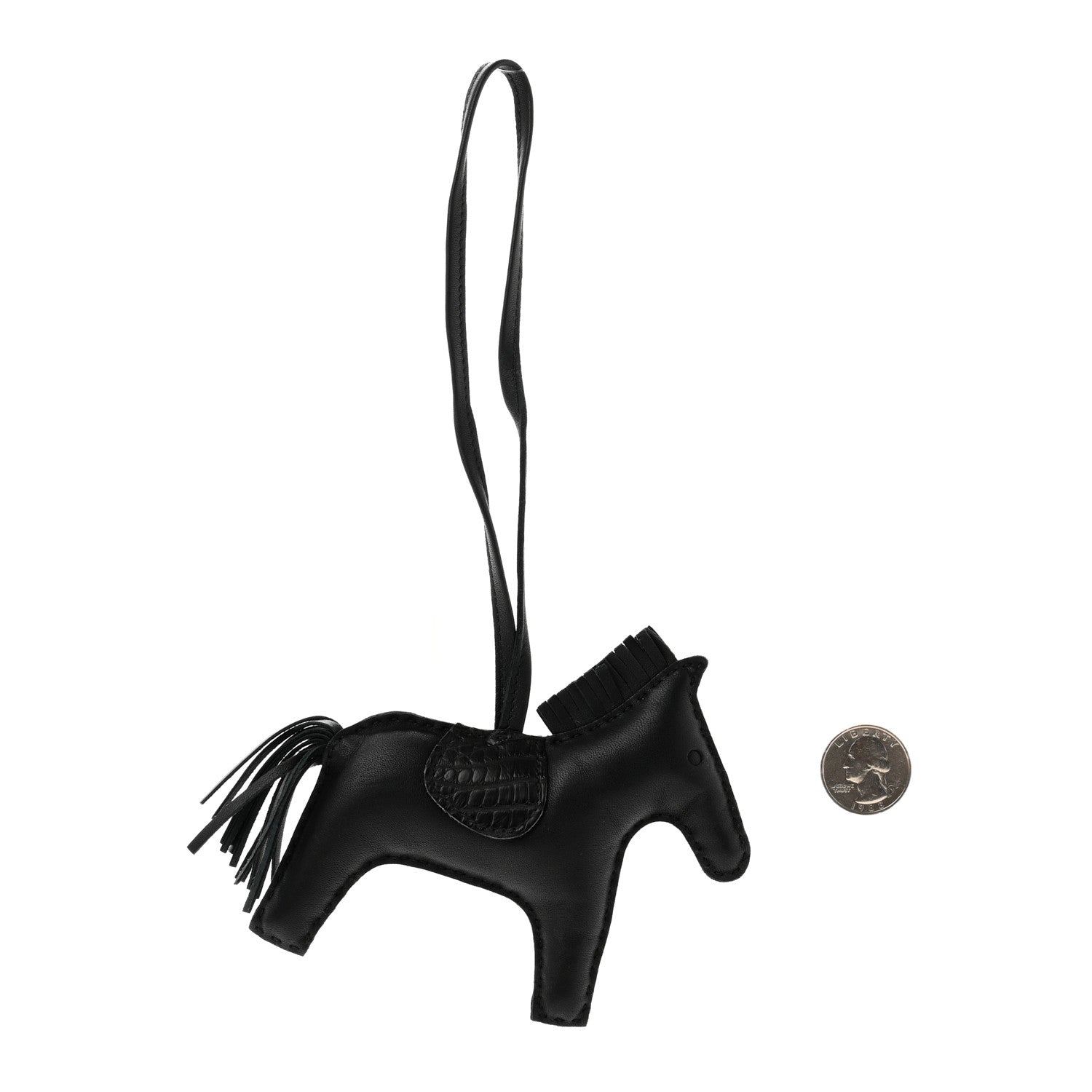 Hermes Milo Lambskin Matte Alligator Touch Grigri Rodeo Horse Bag Charm MM So Black 2 of 5